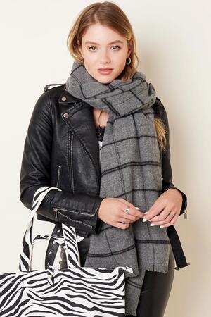 Checkered grey winter scarf Dark Grey Polyester h5 Picture2